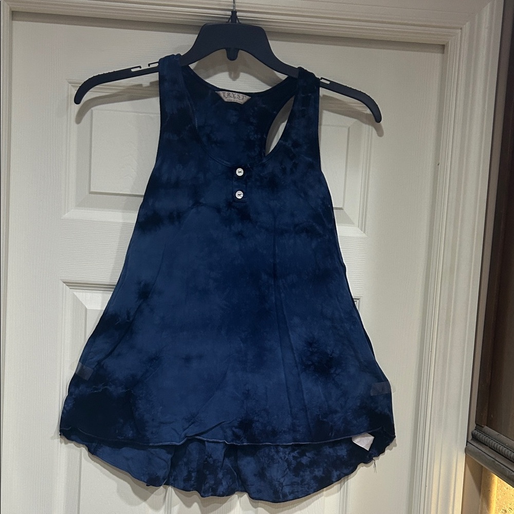 Tryst Deep Blue Tie-Dye Swing Tank Top